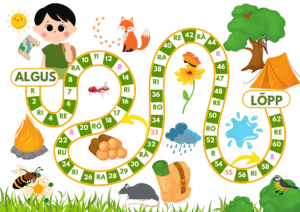 Raja läbimiseks algusest lõppu on vaja astuda 62 sammu. Osad sammud on täistatud silpidega, nt RA, RE jne et harjutada R-häälikut